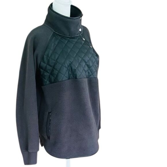 Abercrombie & Fitch Quilted Fleece Asymmetrical snap Pullover Dark Gray Sz L - Picture 6 of 7
